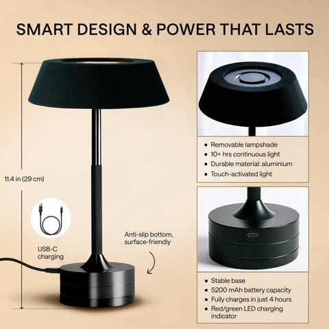 WONDER FAMILY LED cordless table lamp on desk showing compact task light