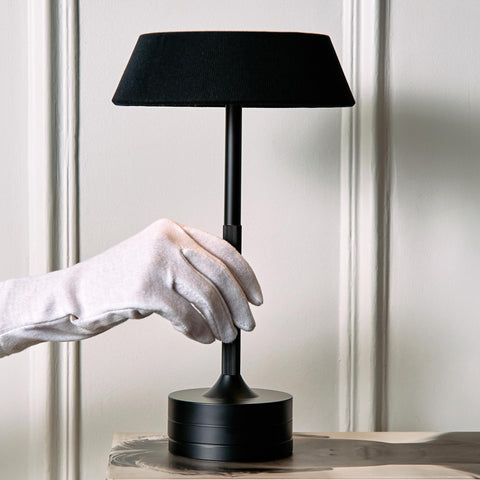 WONDER FAMILY gold cordless table lamp front view with warm glow
