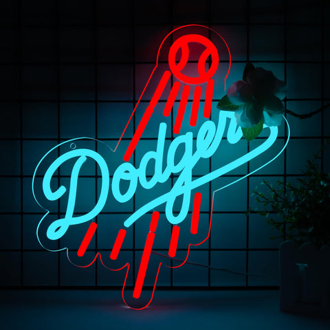 WonderfulLife Dodger neon sign wall mount adds vibrant blue glow to any home space for accent lighting.