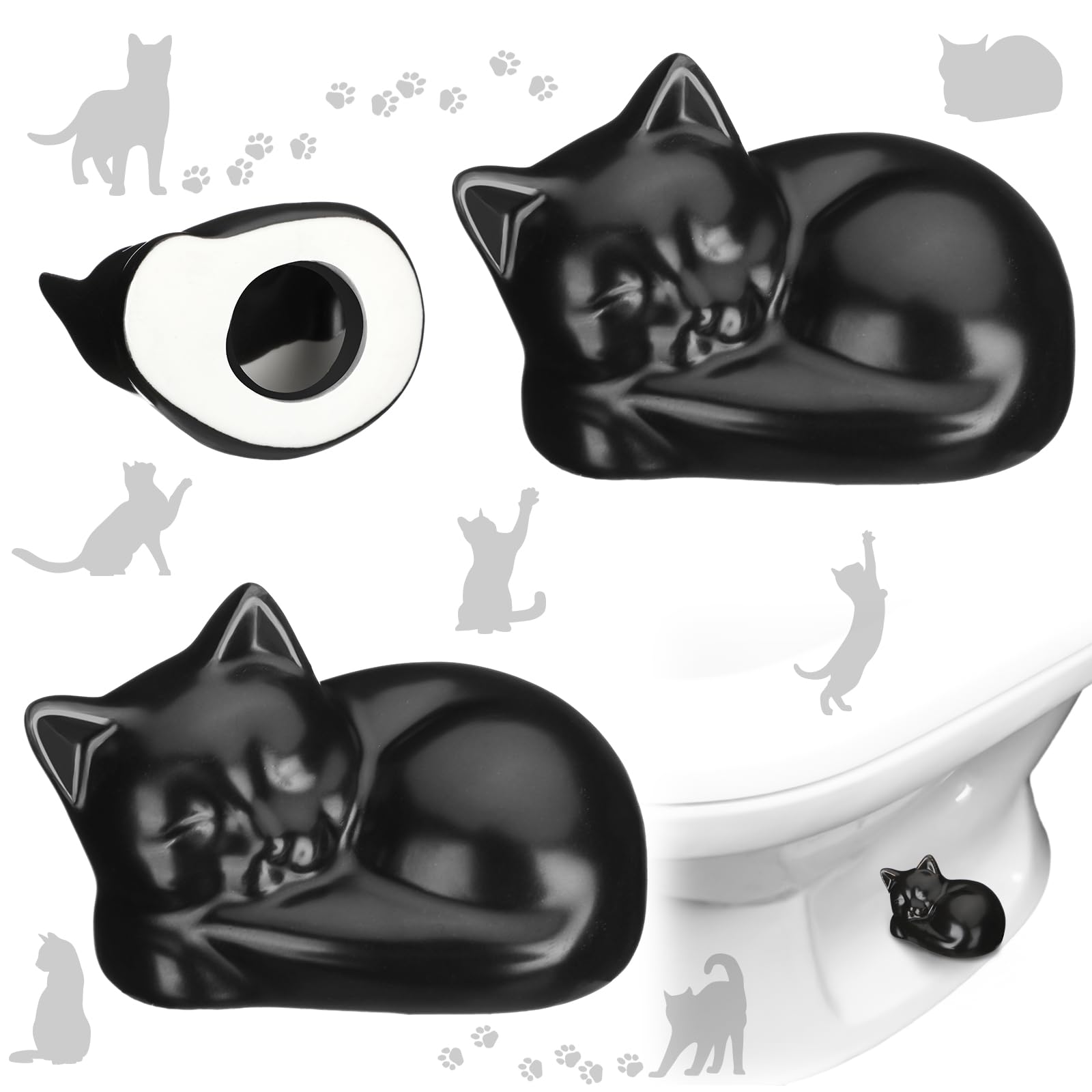 Wonderjune ceramic cat toilet bolt cap in black hides bolts with playful cat design.