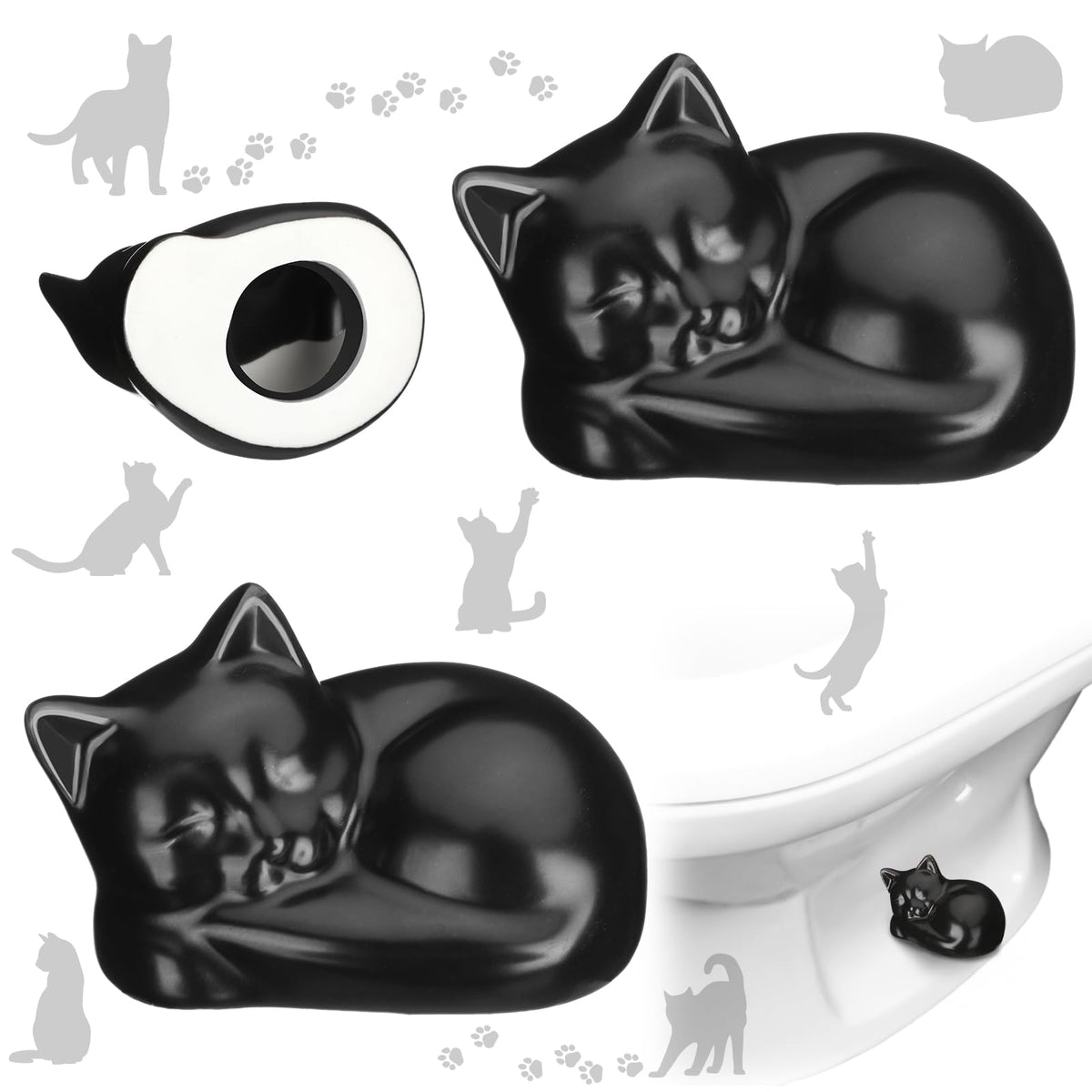 Wonderjune ceramic cat toilet bolt cap in black hides bolts with playful cat design.