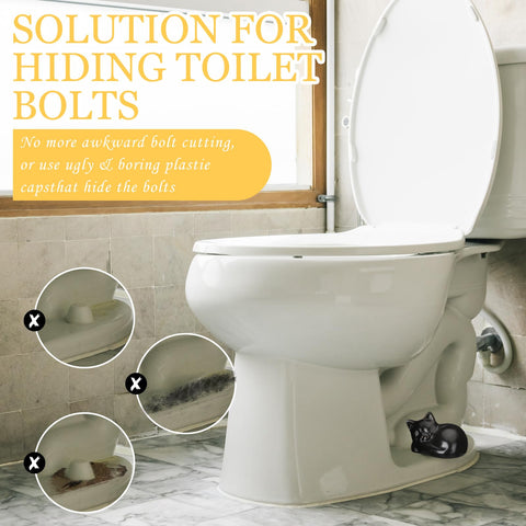 Wonderjune ceramic cat screw cover black stylishly hides hardware with cute bathroom appeal.