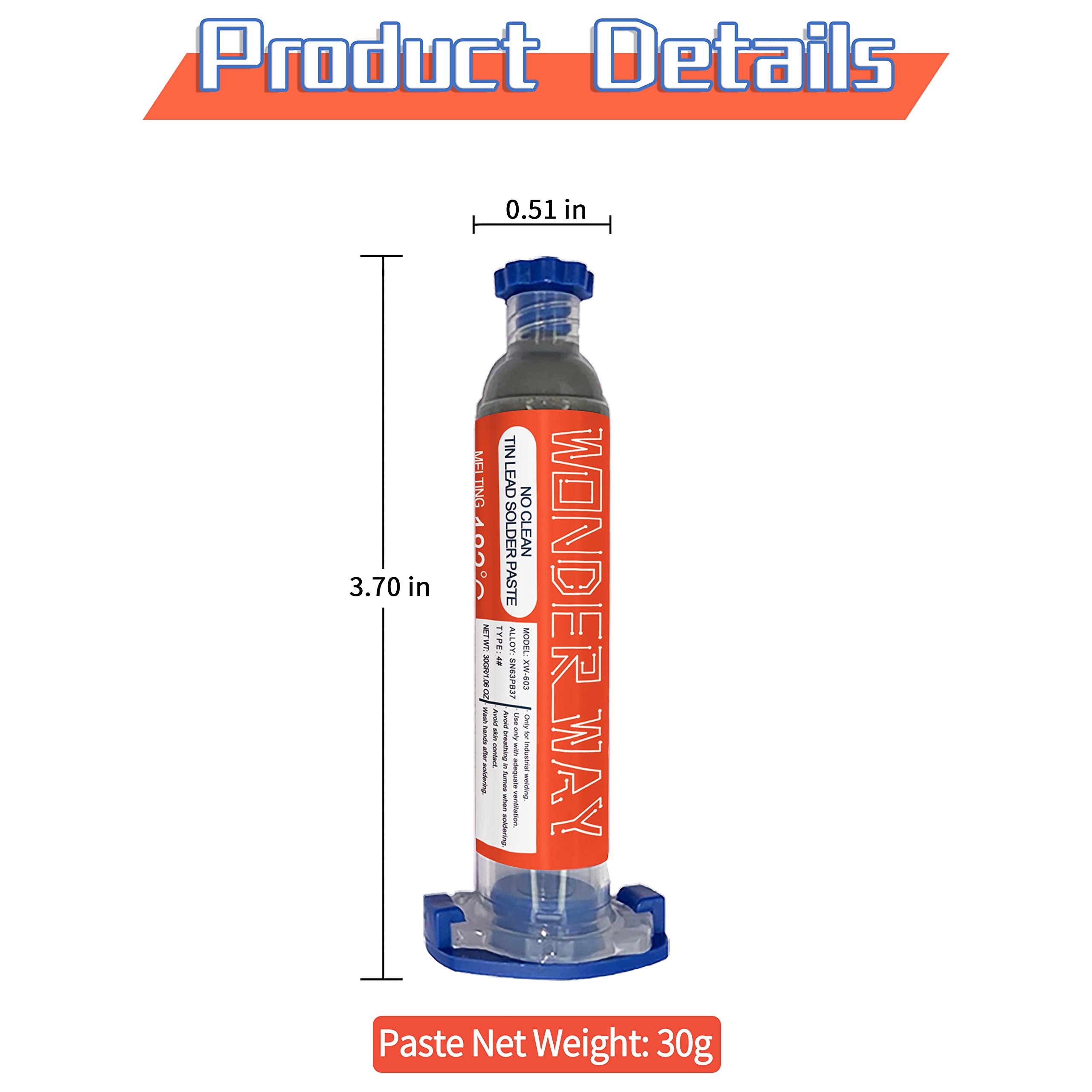 Wonderway Sn63/Pb37 solder paste flux content boosts smooth solder flow.