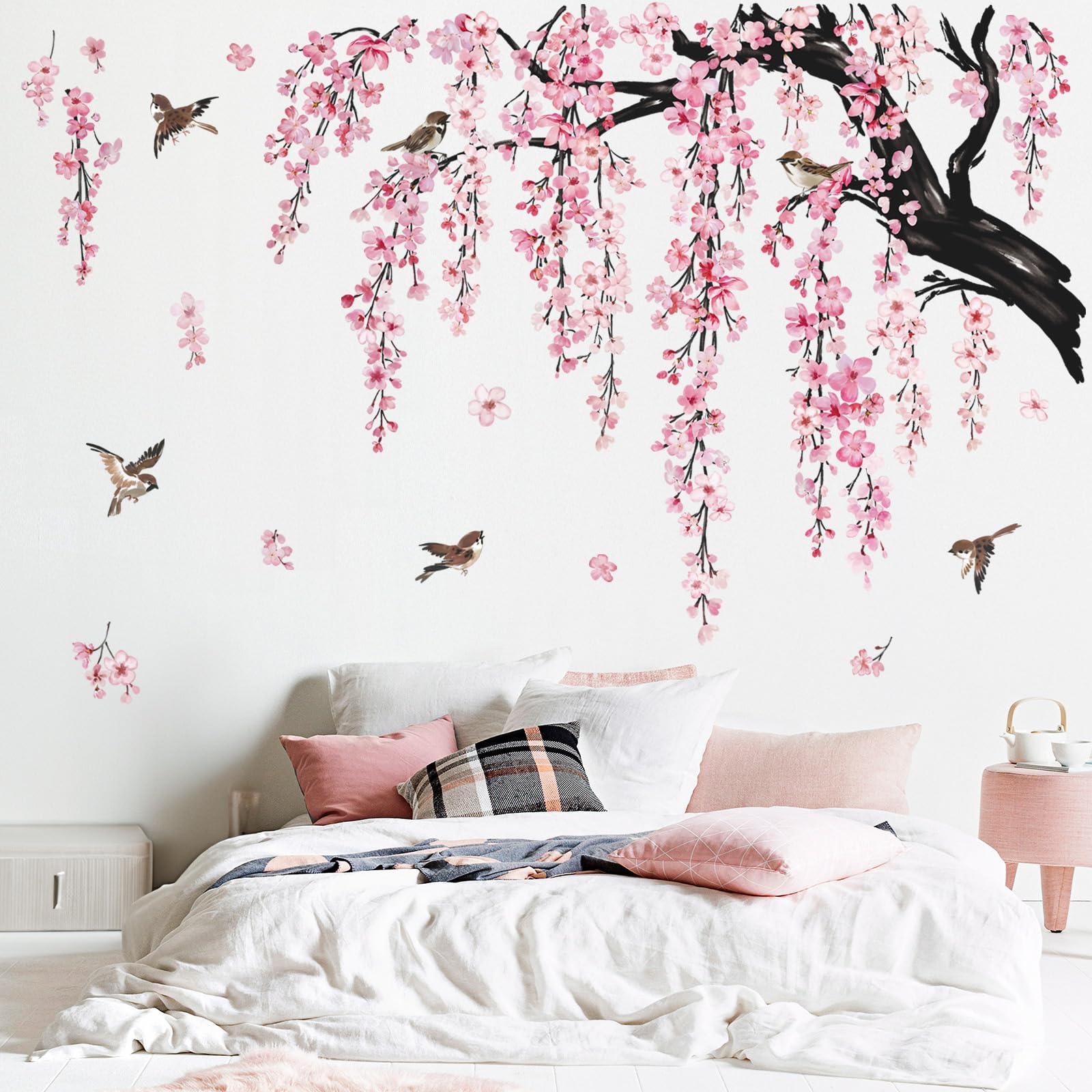 Wondever floral tree branch wall art creates a serene TV focal point