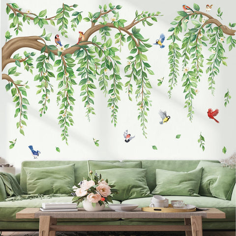 wondever green leaf and flower wall decal for living room adds vibrant atmosphere