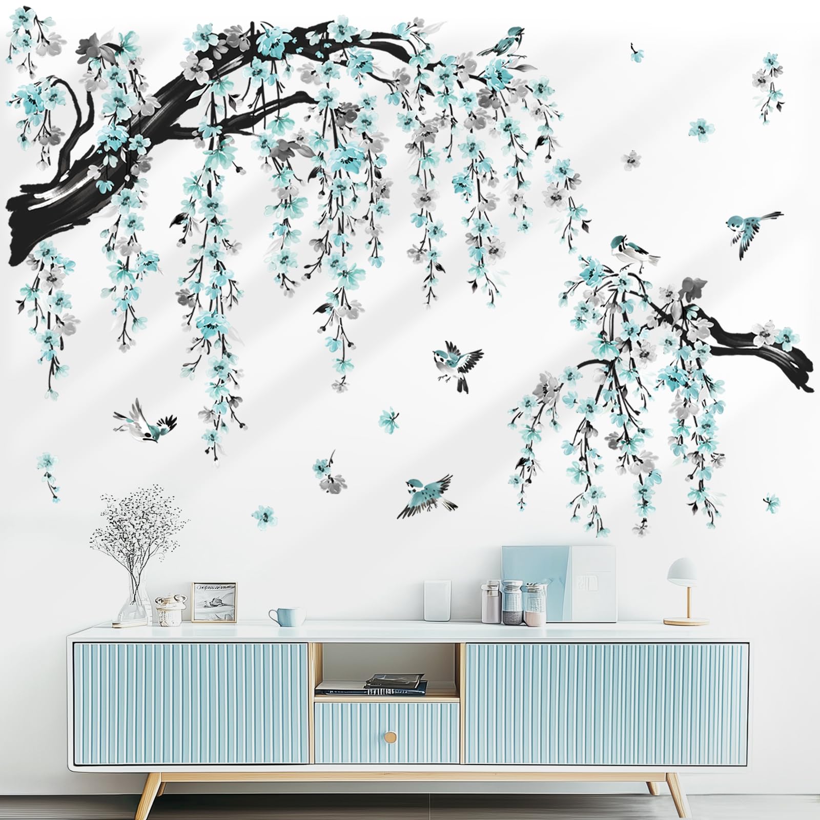 Wondever large blue blossom wall art perfect for living rooms or bedrooms.