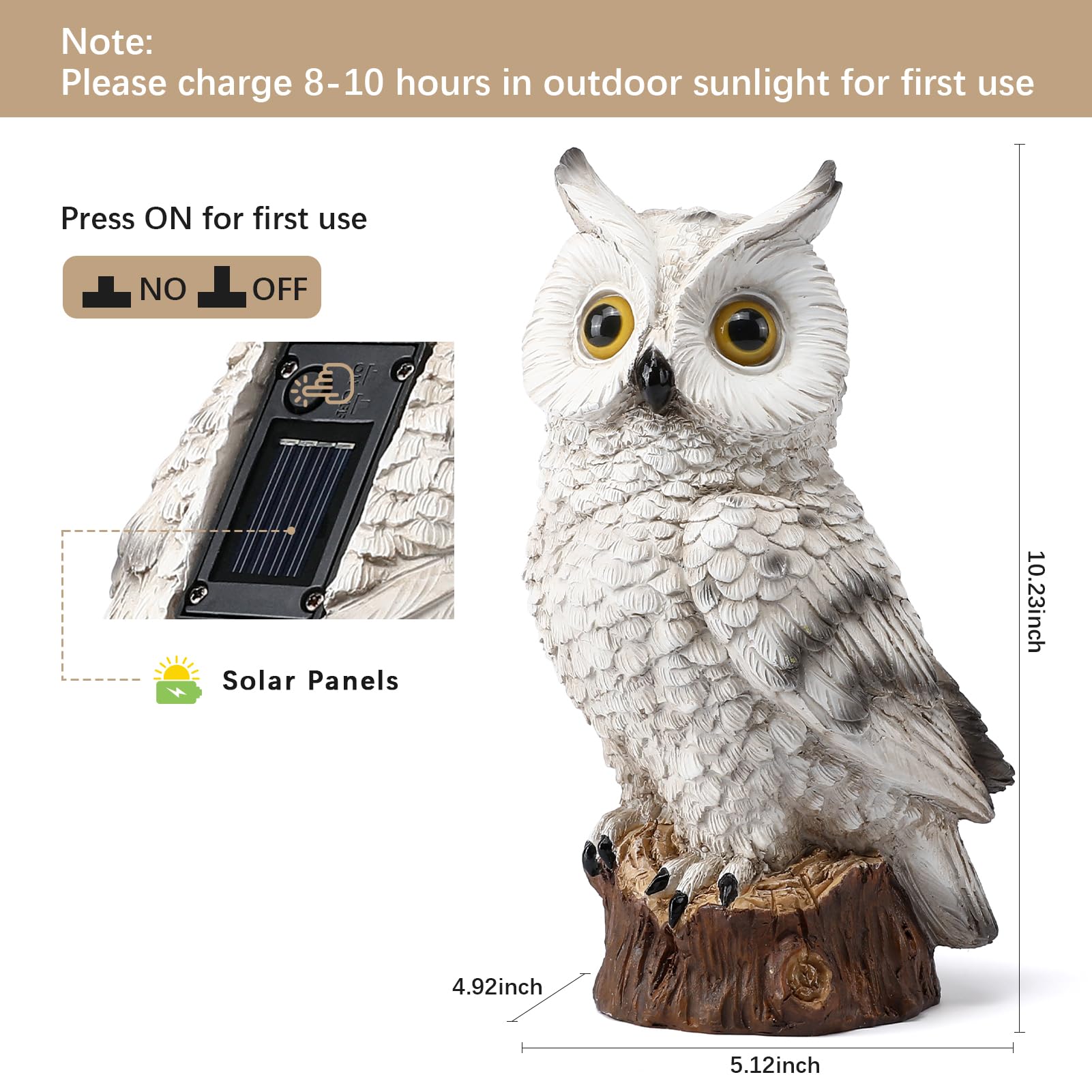 WONDHOME porch yard owl sculpture lights up pathways and entryways.