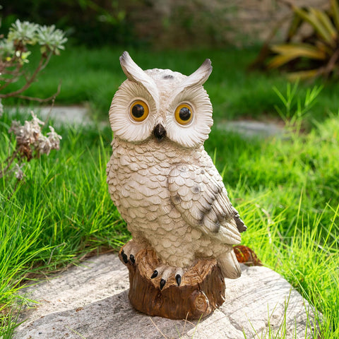 WONDHOME white owl LED light for porch or yard ambiance at night.