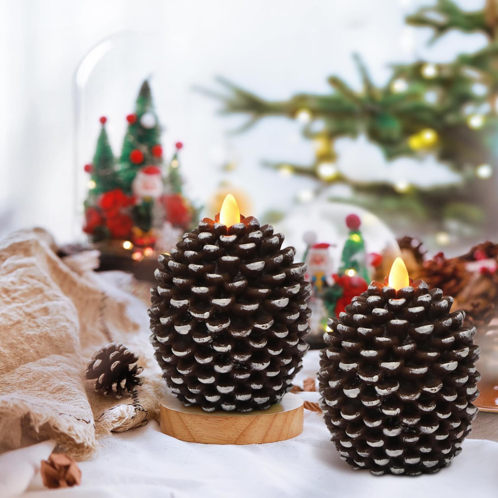 Wondise brown two-pack pine cone candles for warm table centerpieces