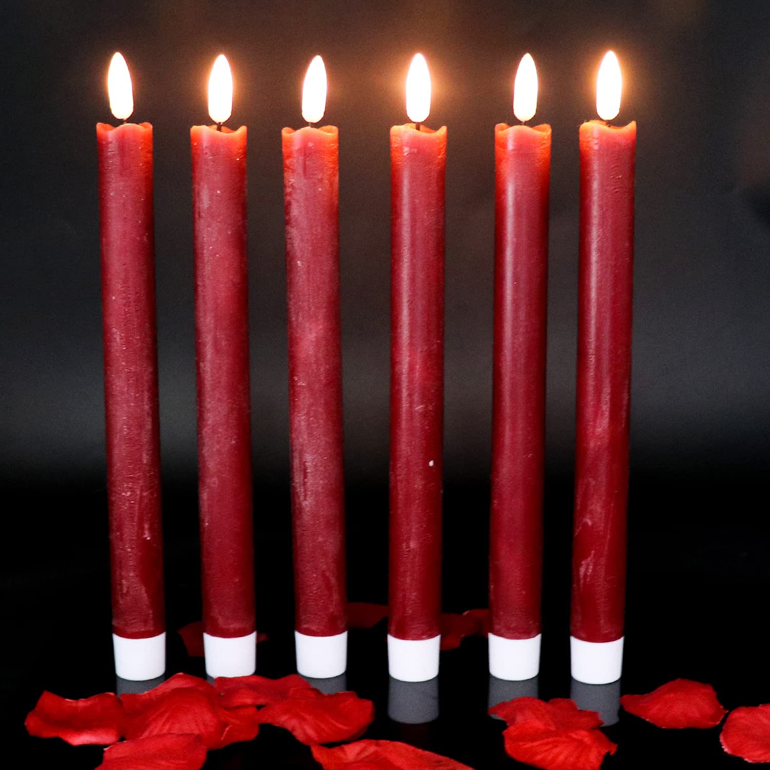 Wondise red flameless taper candles six-pack for safe ambient lighting