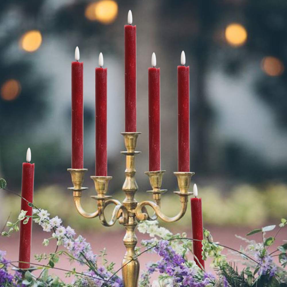Wondise red flameless taper candle with timer for effortless evening setup