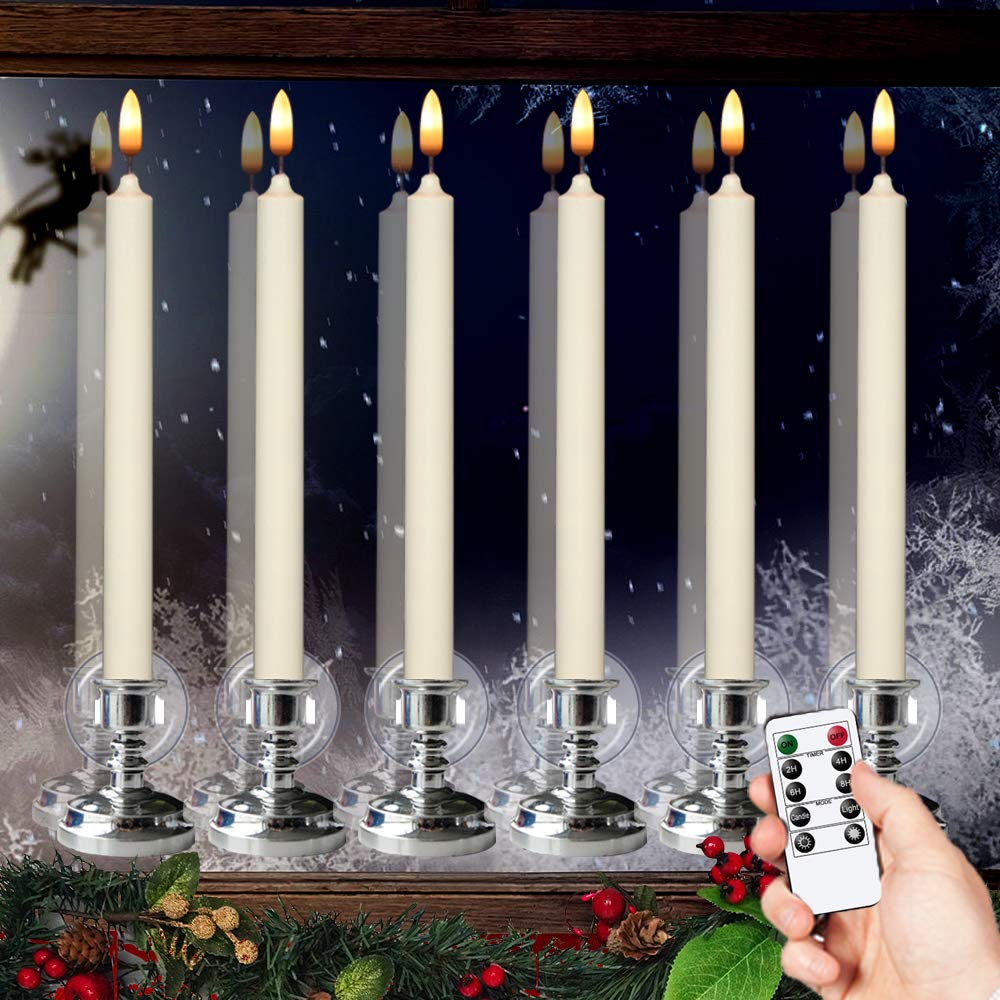 Wondise flameless ivory window candle with silver holder for safe holiday lighting