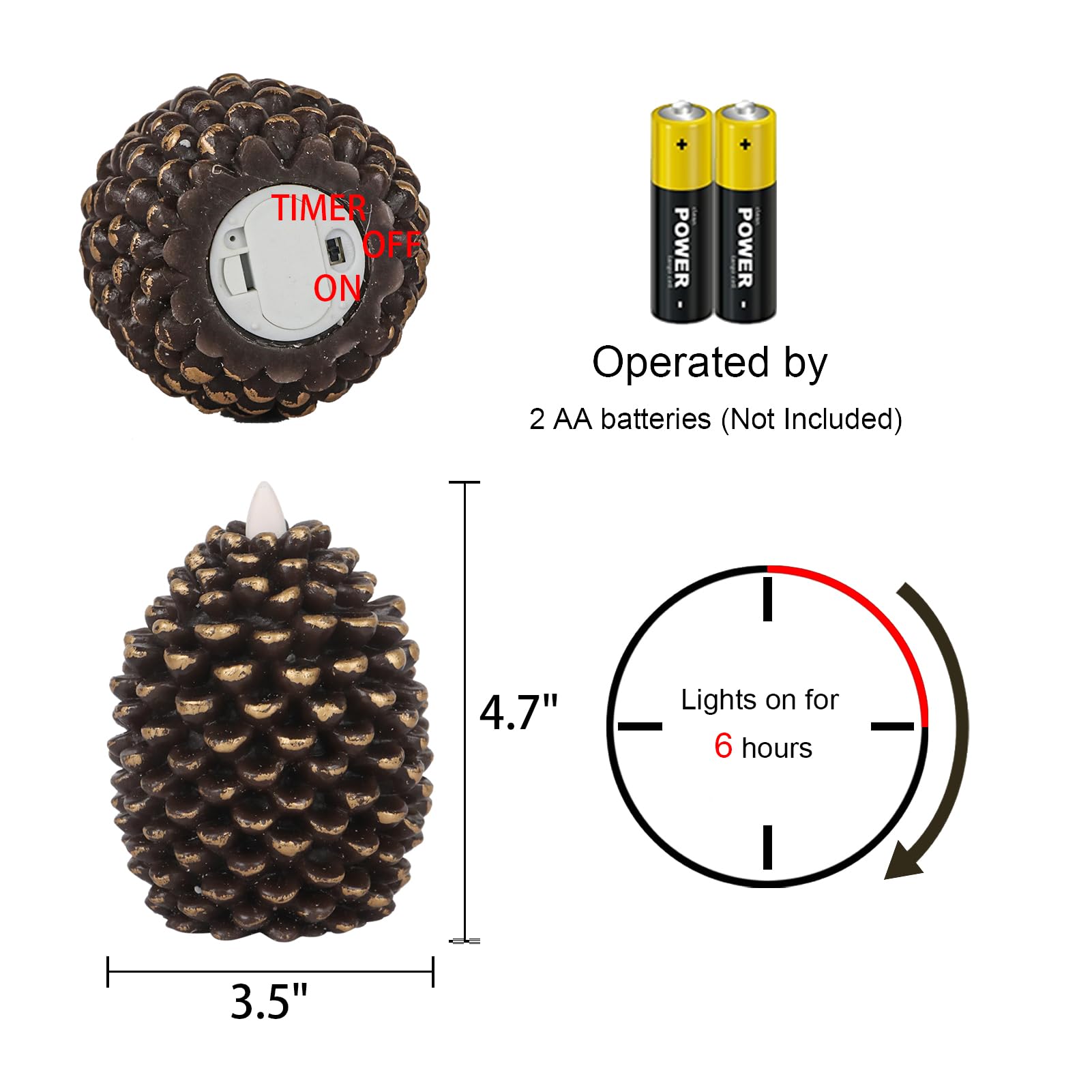 Close-up of Wondise pine cone candle wick flicker for lifelike glow