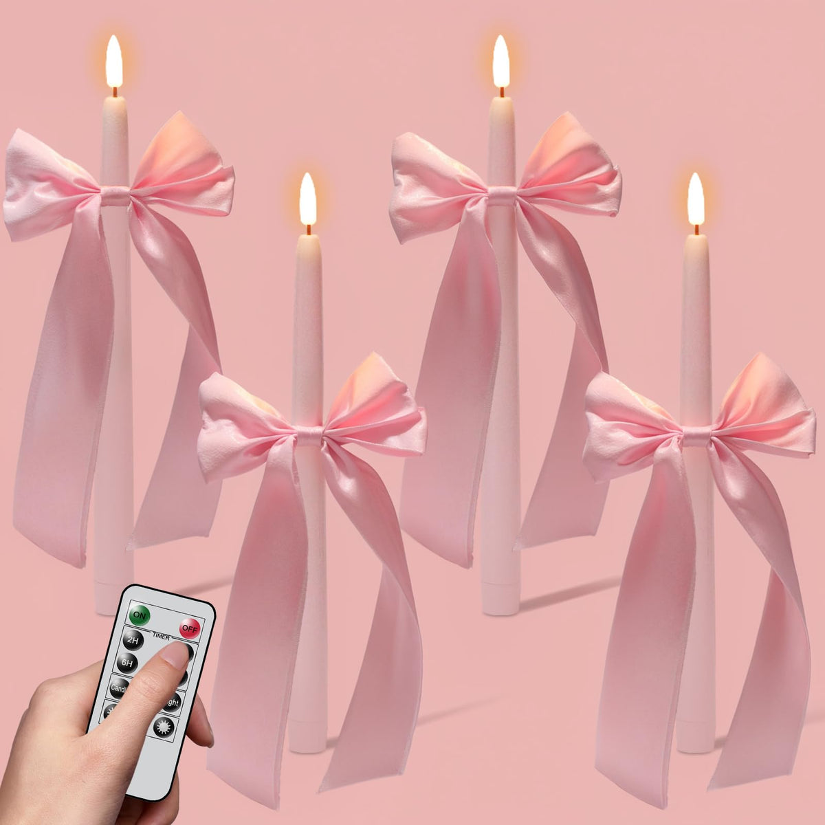 Wondise pink flameless taper candle with remote for easy mood lighting