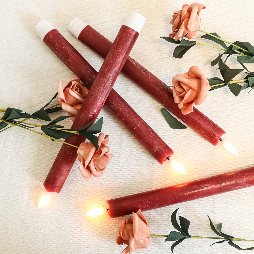 Wondise real wax red flameless taper candle with authentic look