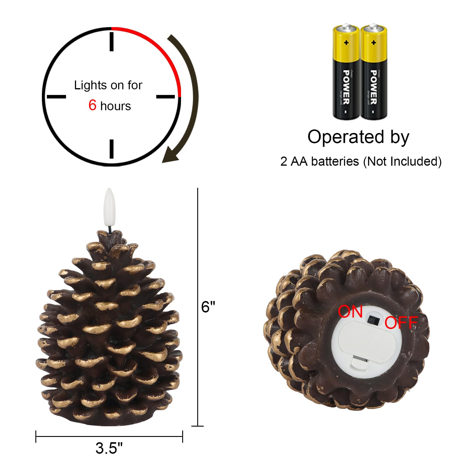 Wondise 3D-wick LED pine cone candle flickers realistically without melting wax.
