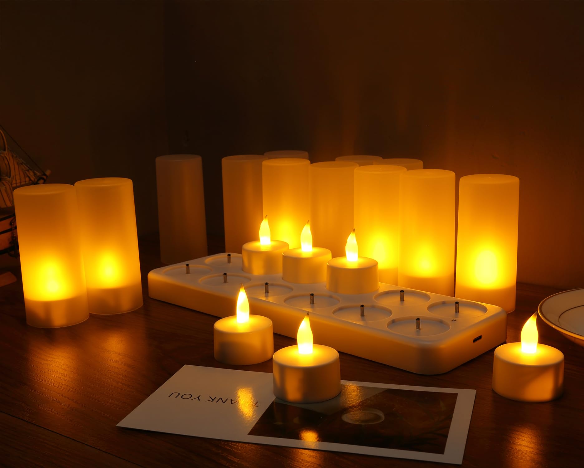 WoneNice LED tealights with realistic flicker for romantic dinners and cozy nights