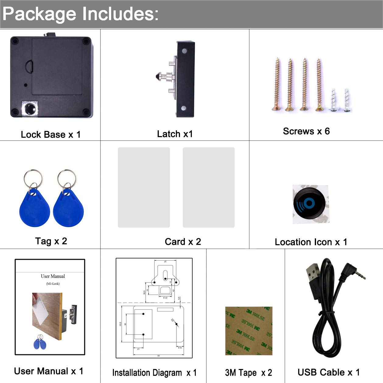 WOOCH RFID lock installation template shown with installation kit