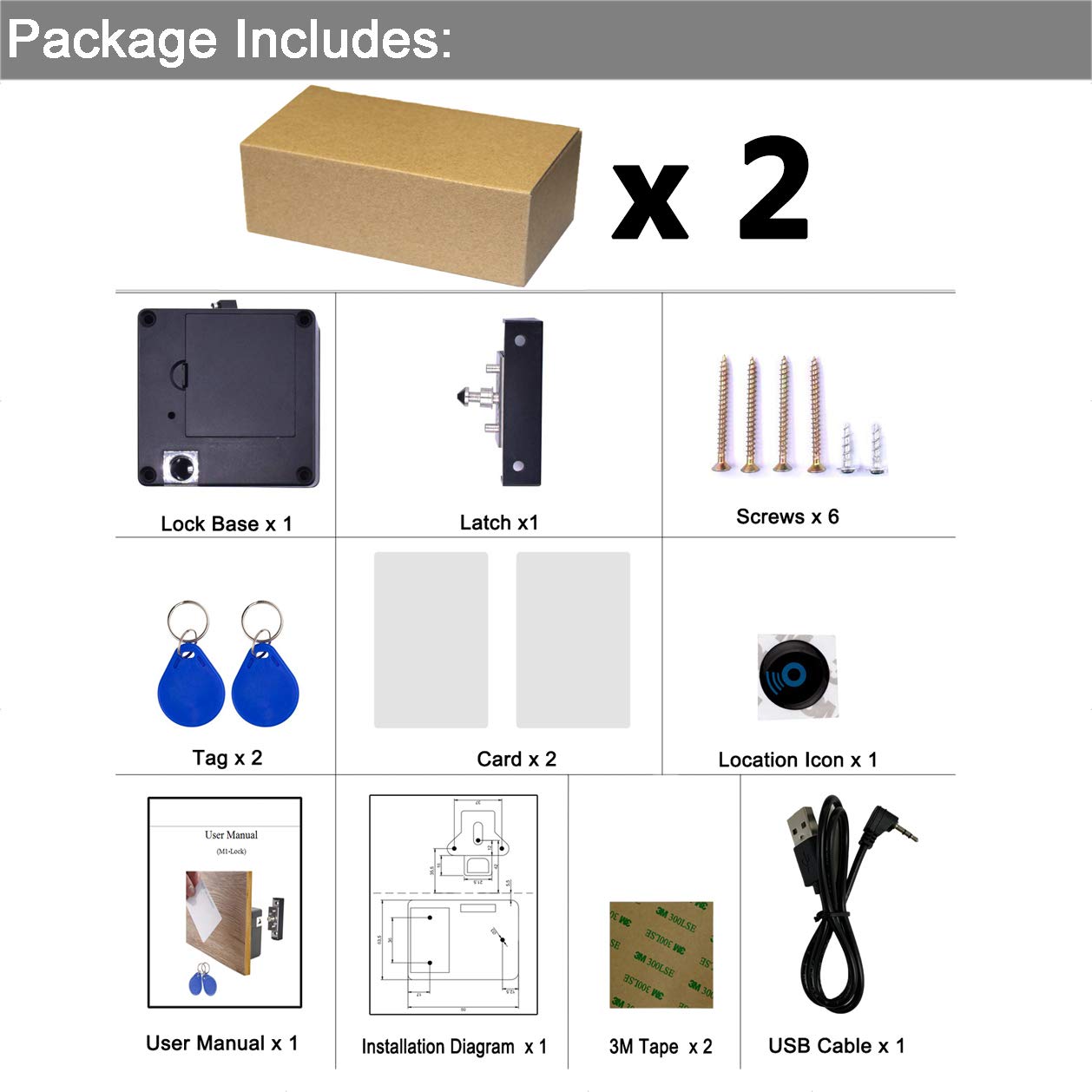 Two pack of WOOCH RFID locks ready for multiple cabinets