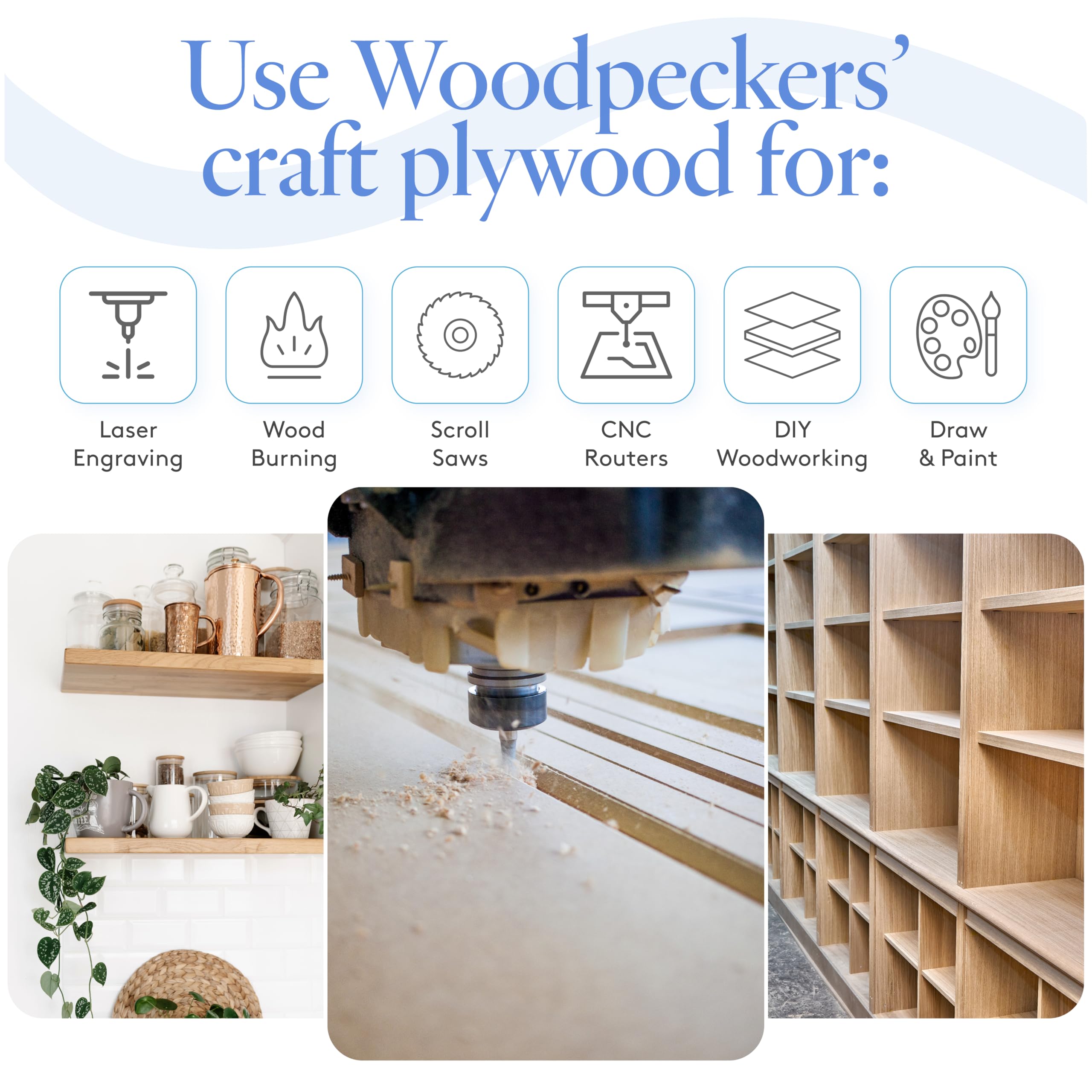 Woodpeckers Baltic Birch plywood CNC-engraving-ready surface delivers smooth cuts.