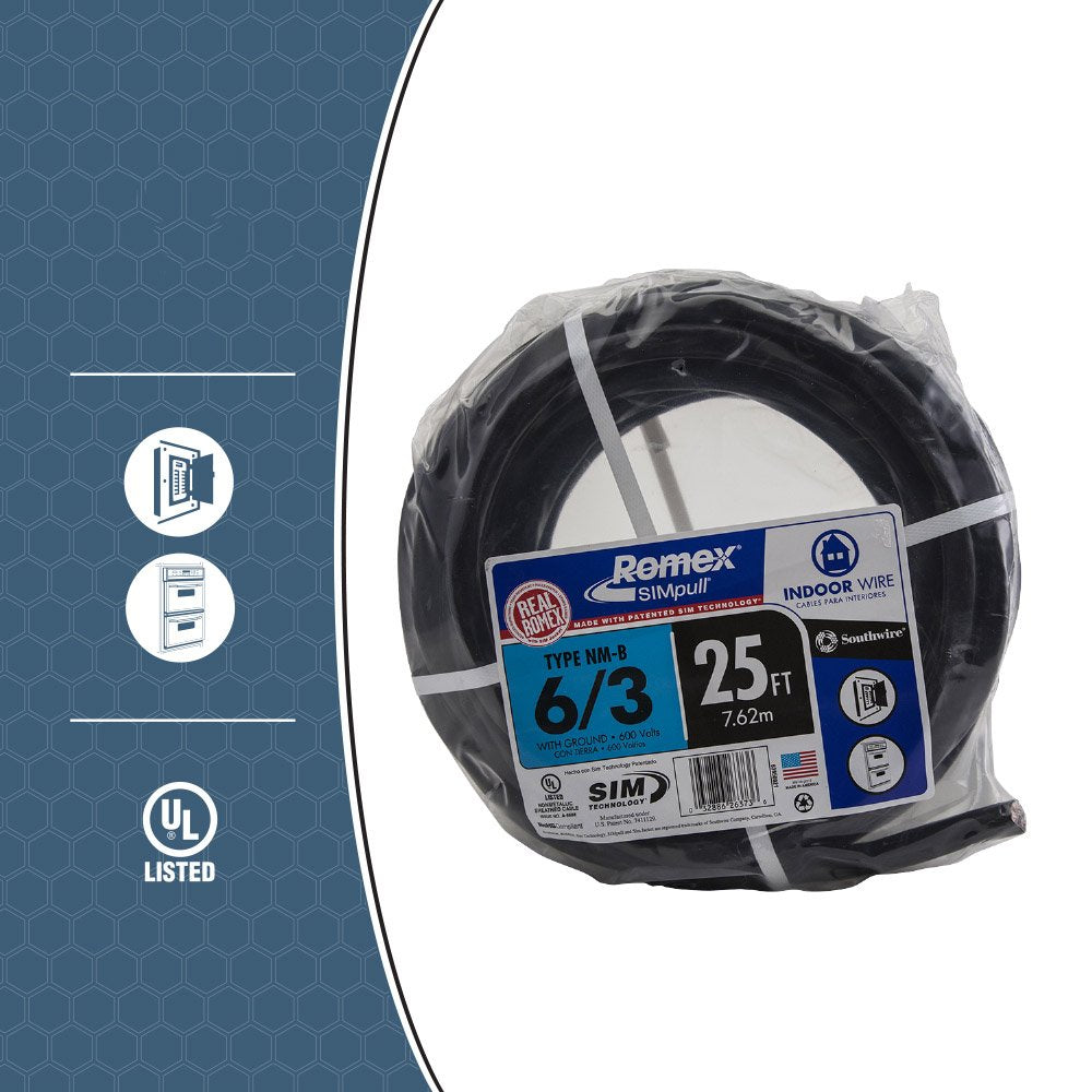 Woods 63950021 6/3 NM-B with ground for easy size identification and wiring projects