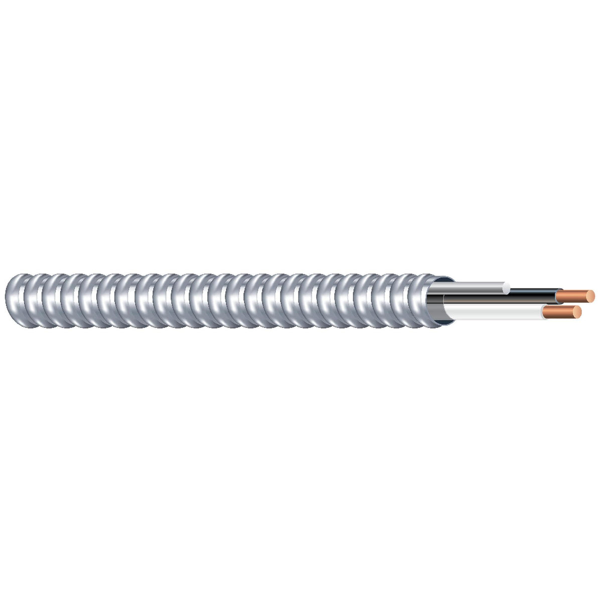 Woods Armorlite MC cable with aluminum armor for durable power distribution.