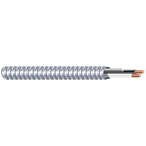 Woods Armorlite MC cable with aluminum armor for durable power distribution.