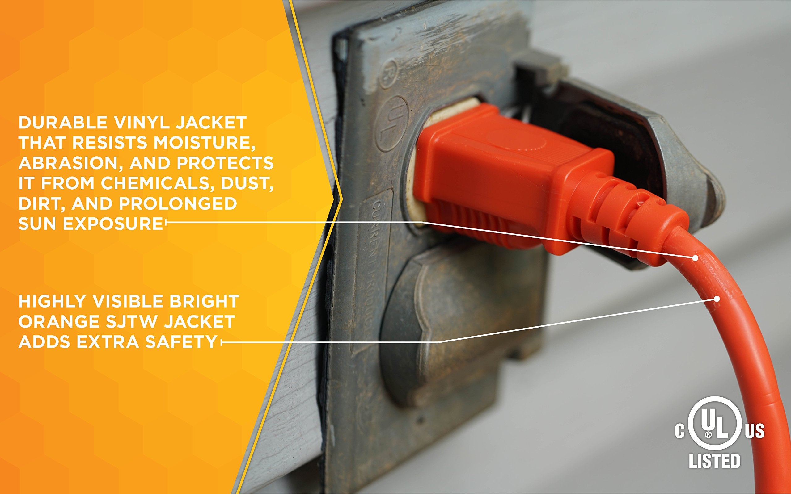 Woods waterproof vinyl jacket closeup protects connections outdoors