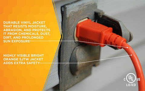 Woods waterproof vinyl jacket closeup protects connections outdoors