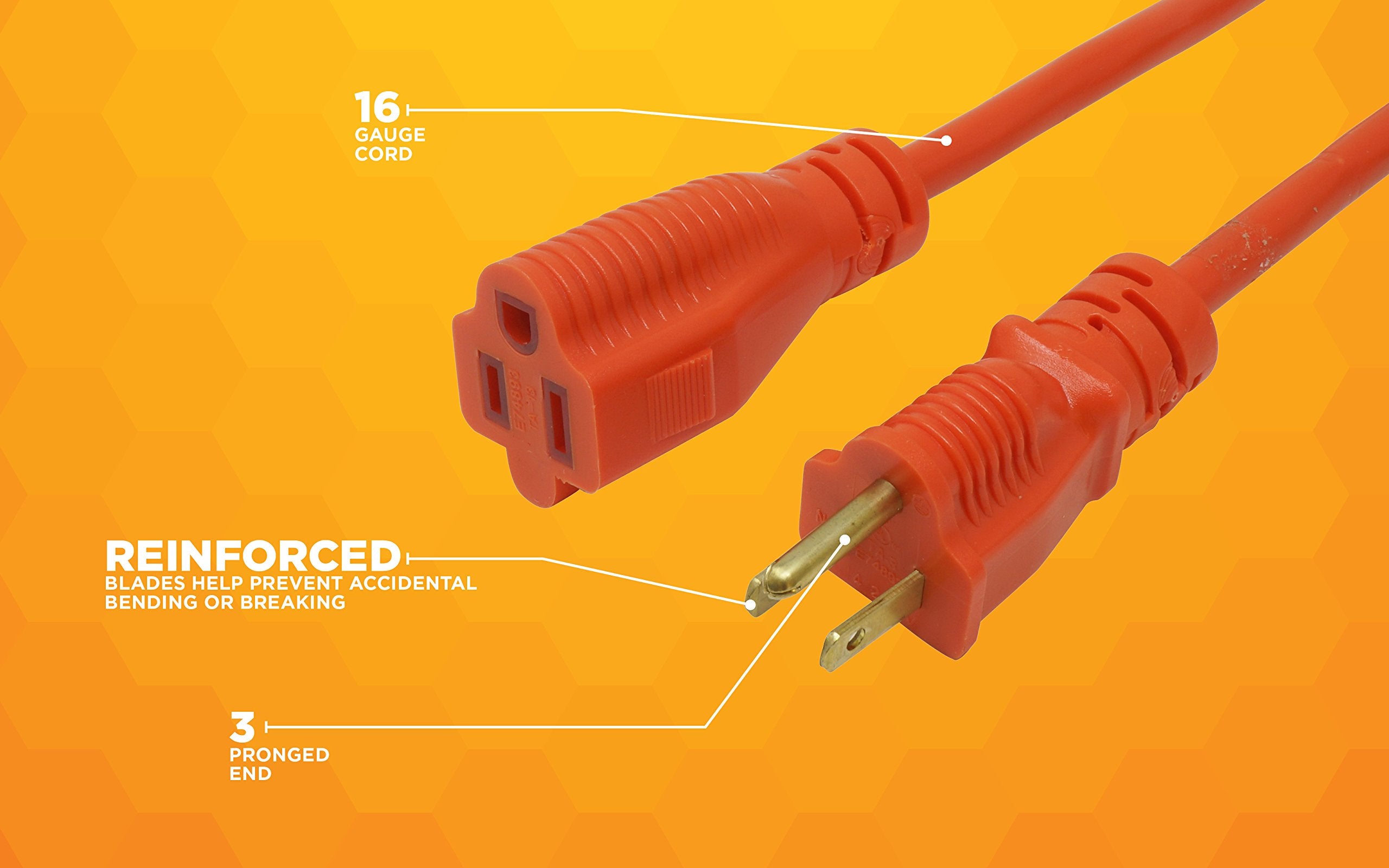 Woods 16ga extension cord with sturdy strain relief