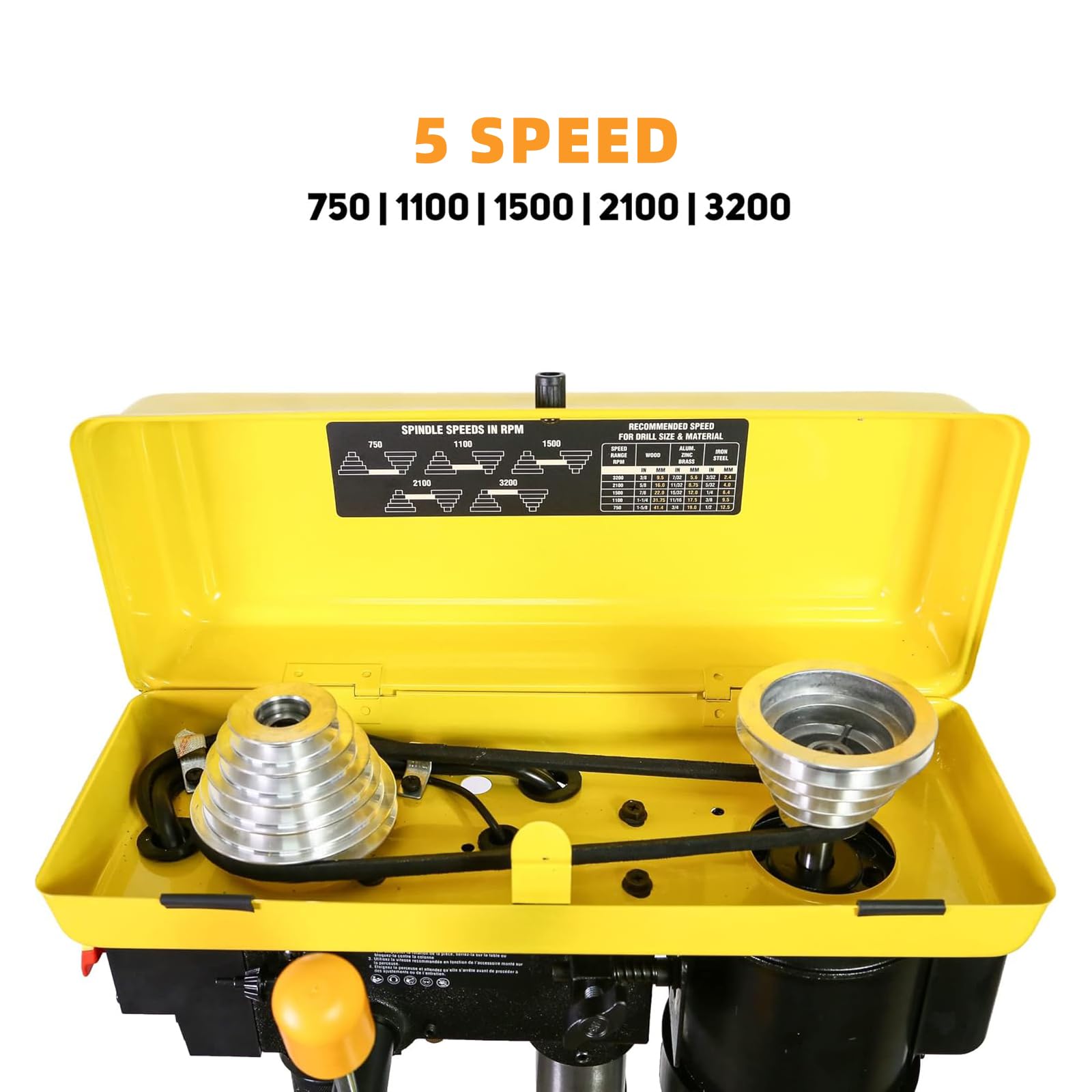 Woodskil drill press with laser guide assists alignment for accurate holes.