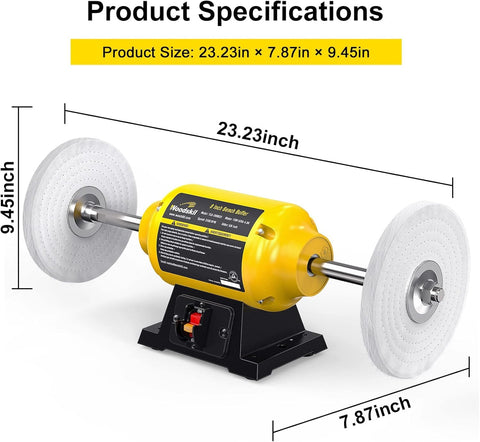 Woodskil 8-inch dual cotton wheels enable wide, uniform finishes
