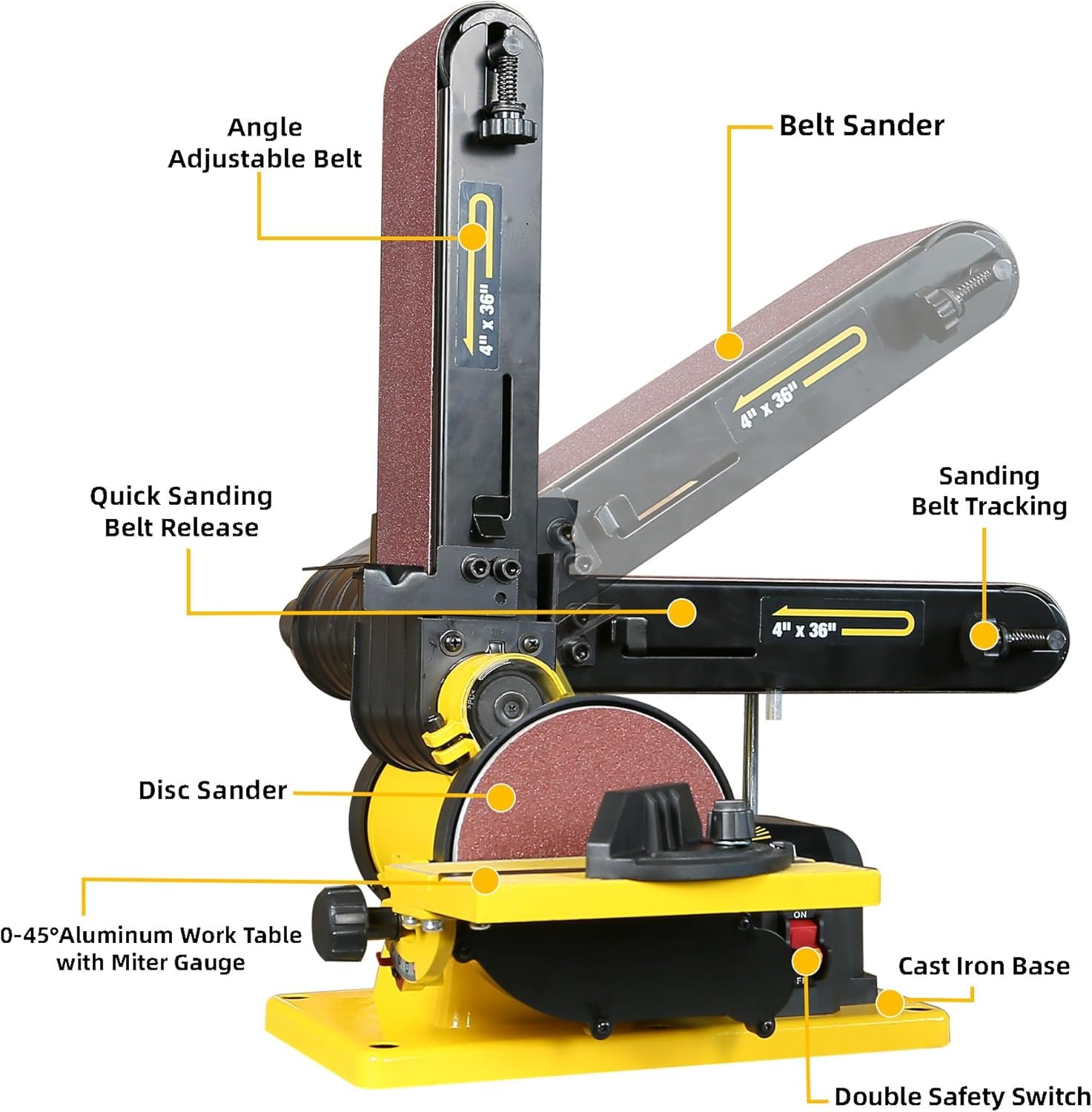 Woodskil sander with steel base provides a stable work surface.