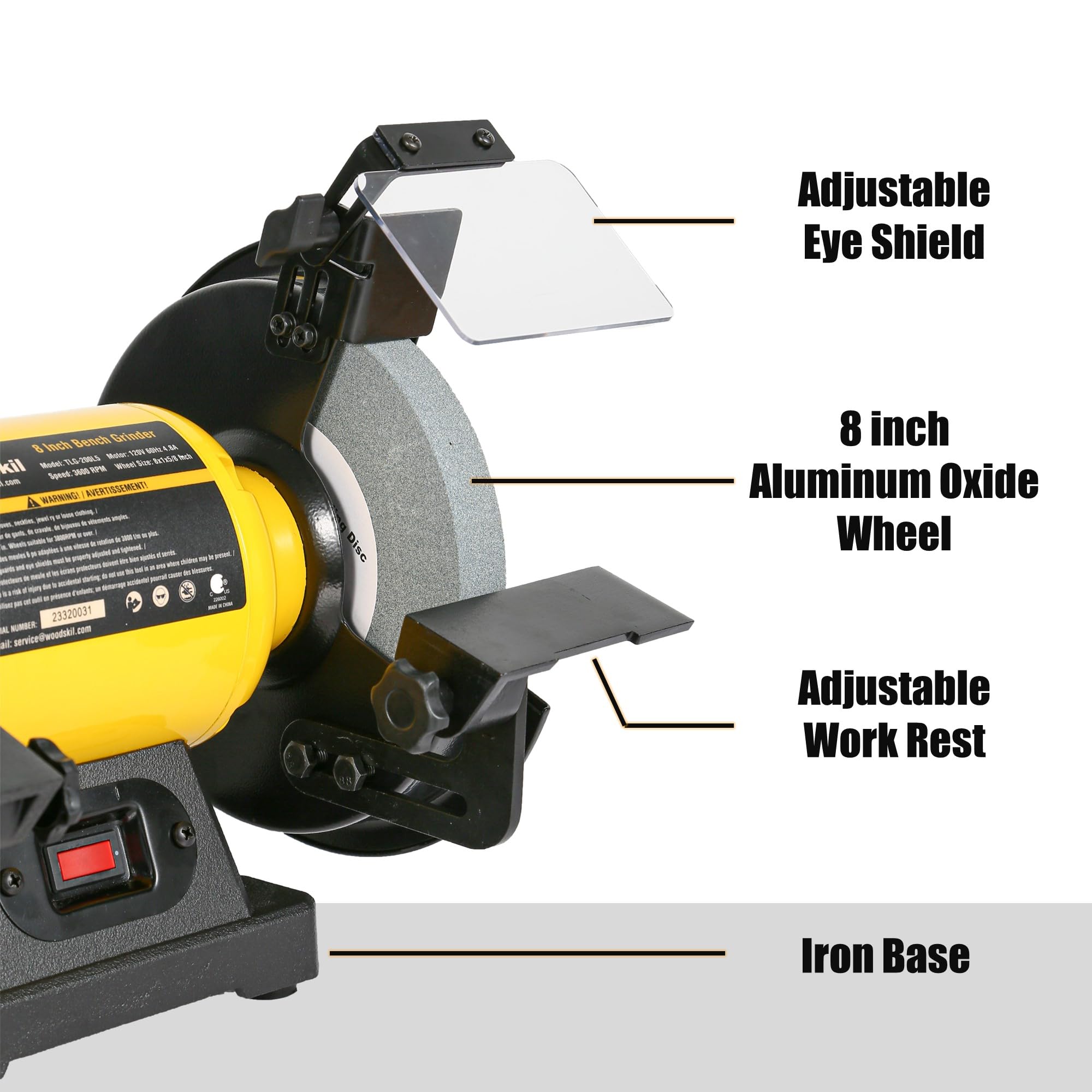 Woodskil bench grinder spark arrestor reduces sparks and debris.