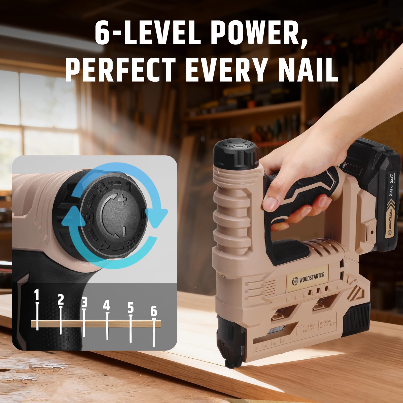 WoodStarter with LED work light improves visibility during low-light woodworking tasks.