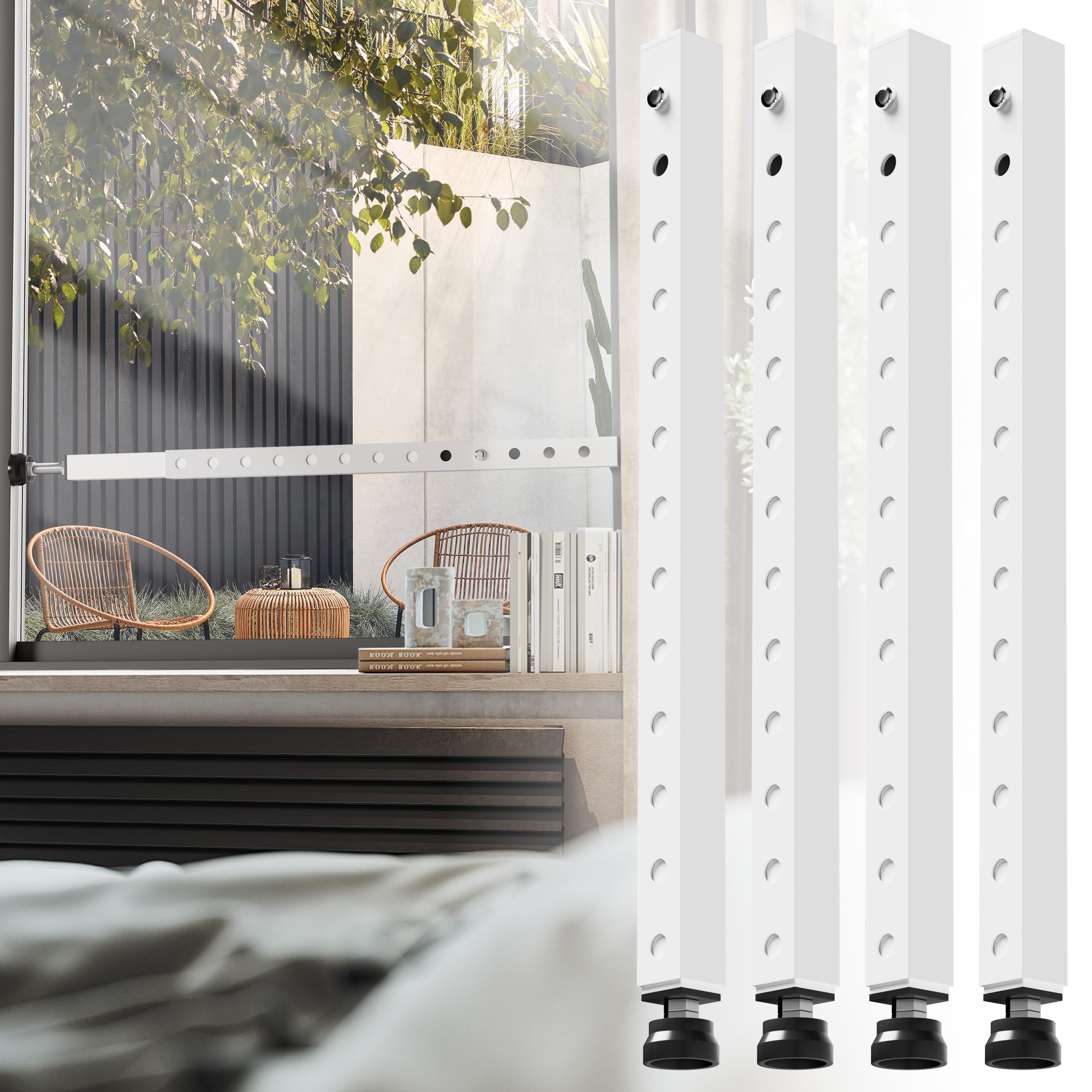 WooFog window security bar extended length demonstrates adjustable fit for different windows