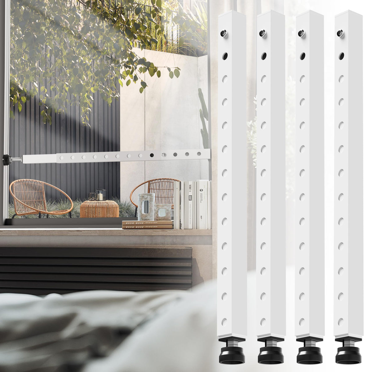 WooFog window security bar extended length demonstrates adjustable fit for different windows