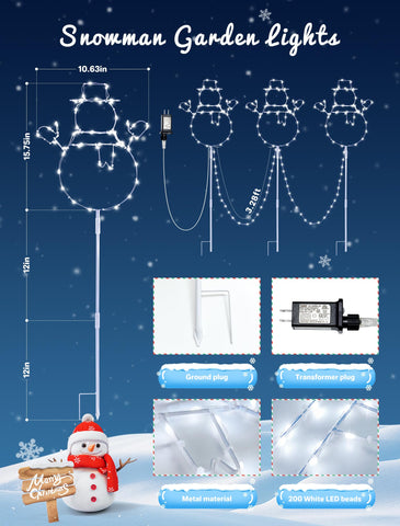 Woohaha Snowman Pathway Light in twinkle mode adds festive ambiance along walkways