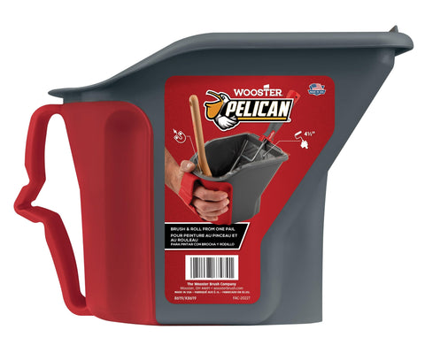 Wooster Pelican pail with roll-off area eases paint loading and cleanup.