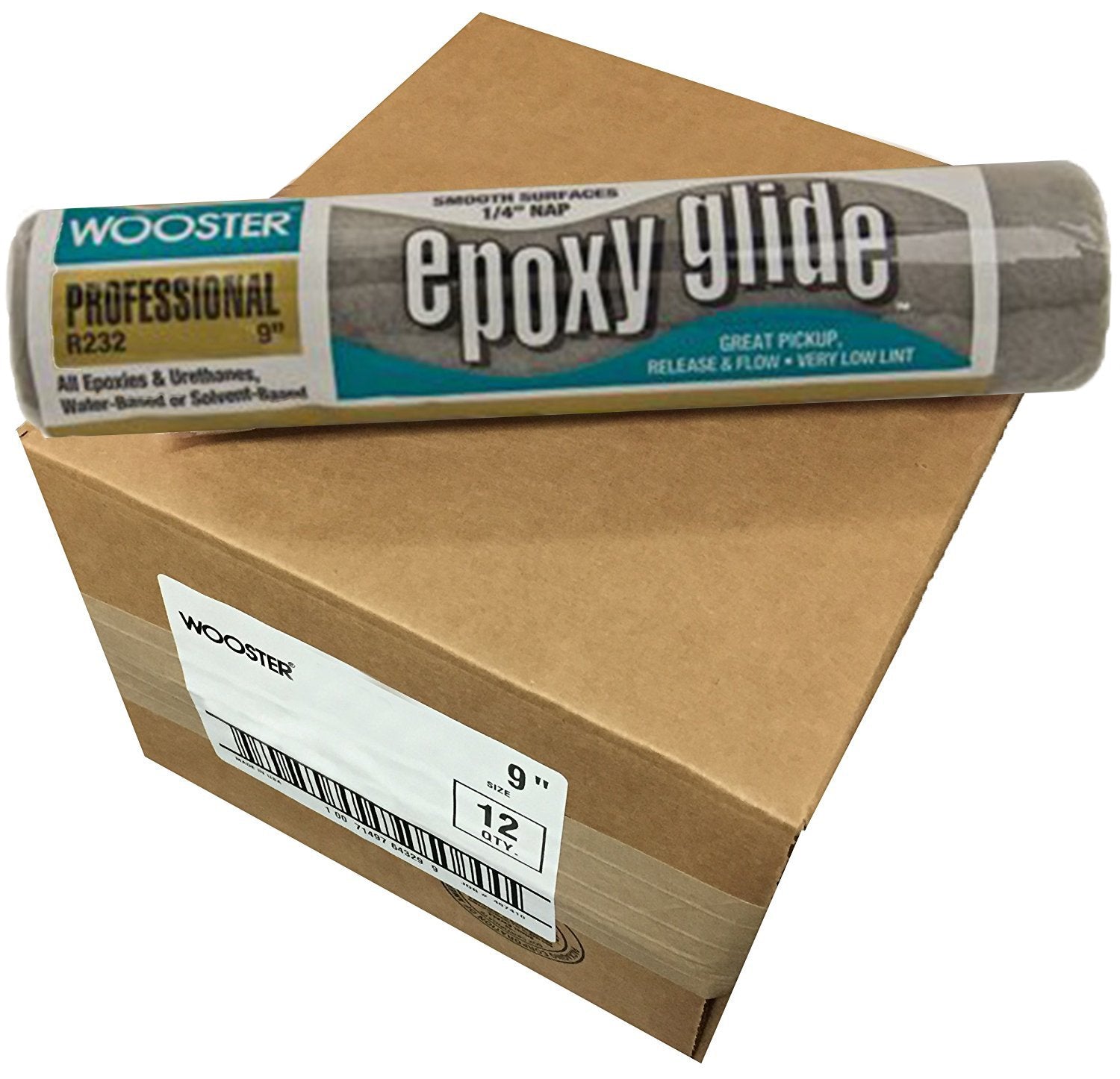 Wooster R232-9 epoxy glide roller cover, 12-pack, for smooth epoxy application.