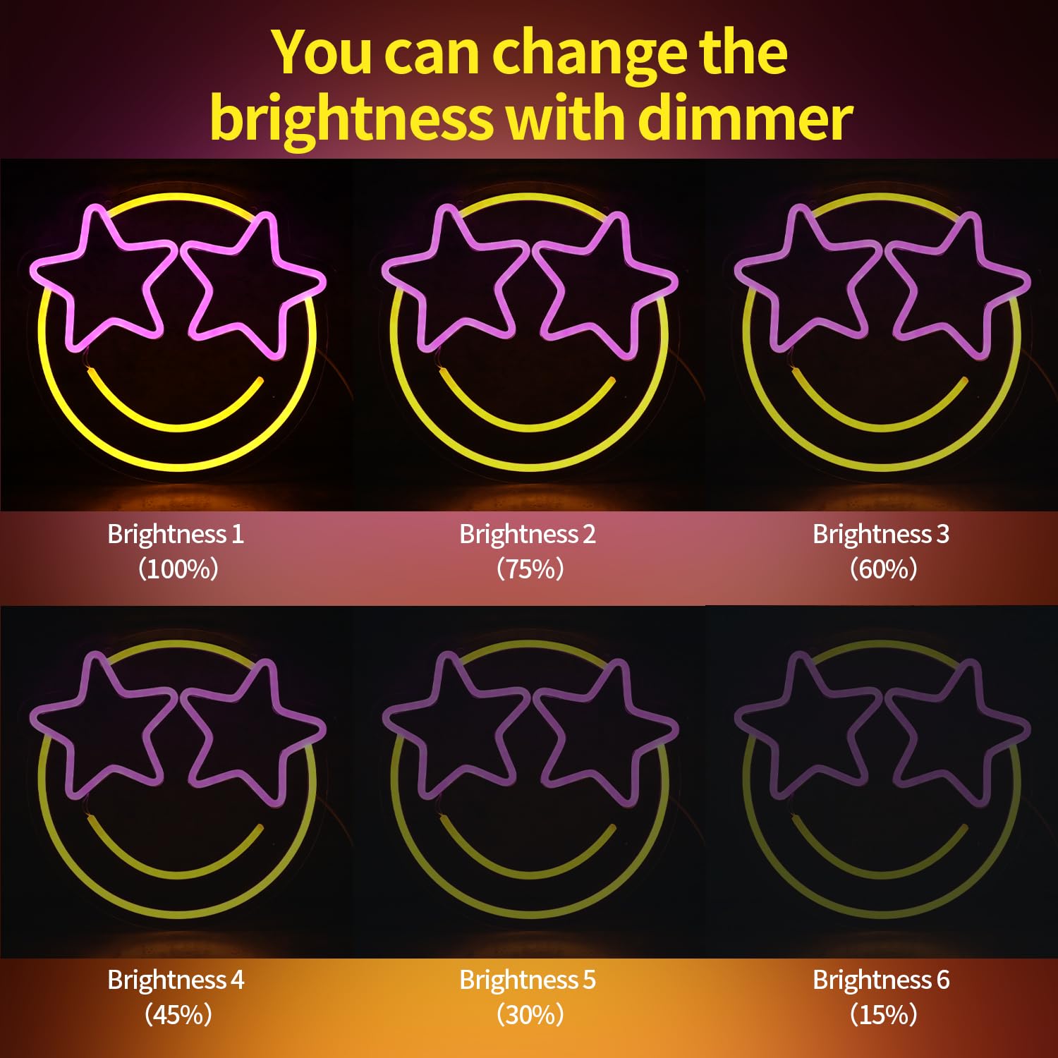 Wootfairy dimmable neon sign offers six brightness levels for customizable ambiance.