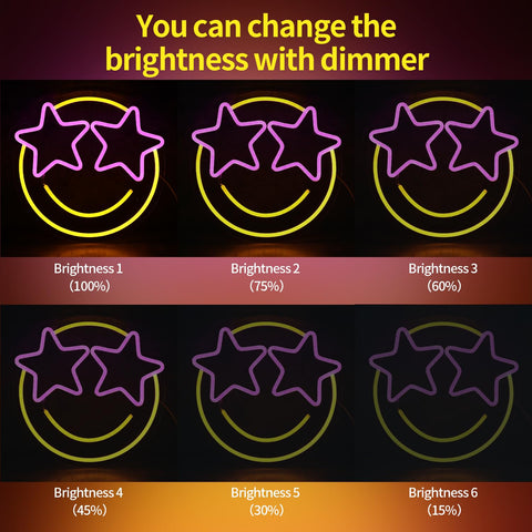 Wootfairy dimmable neon sign offers six brightness levels for customizable ambiance.