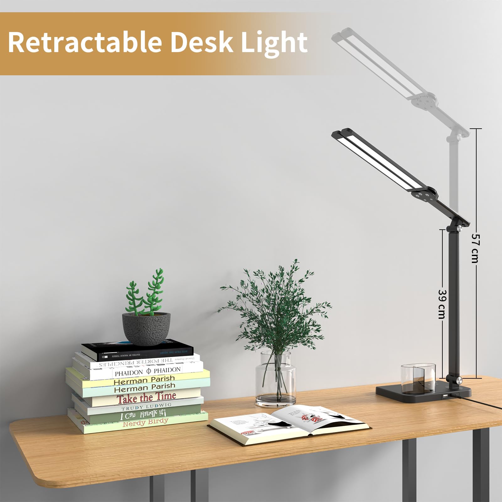 Woputne LED lamp rotates 180 degrees for flexible task lighting.