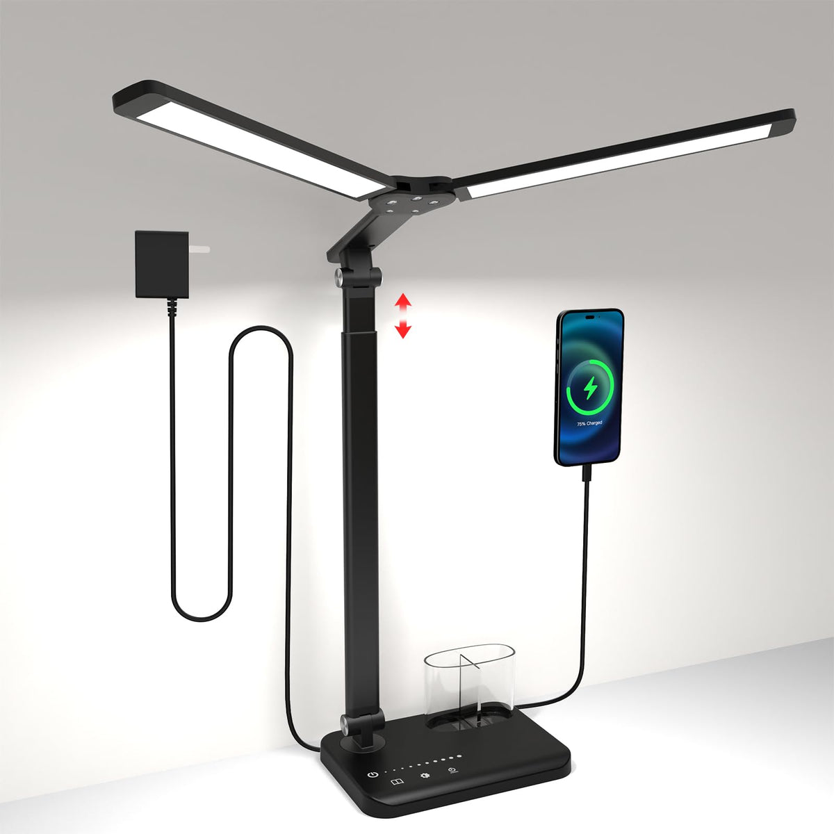 Woputne LED desk lamp dual heads provide wide, even illumination for readings.