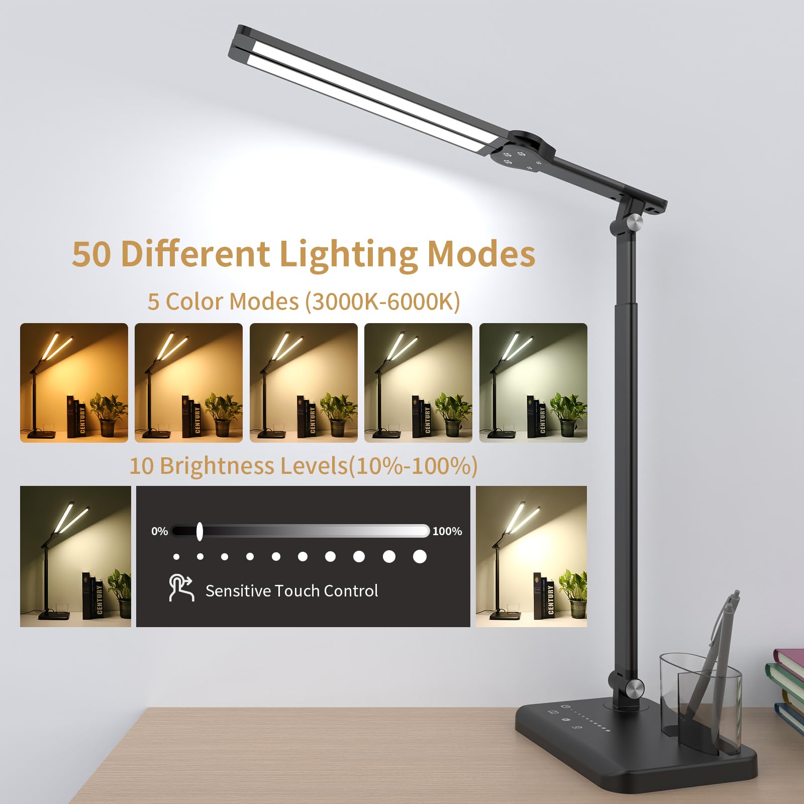 Woputne desk lamp height adjustable from 38 to 56 cm for a comfortable setup.