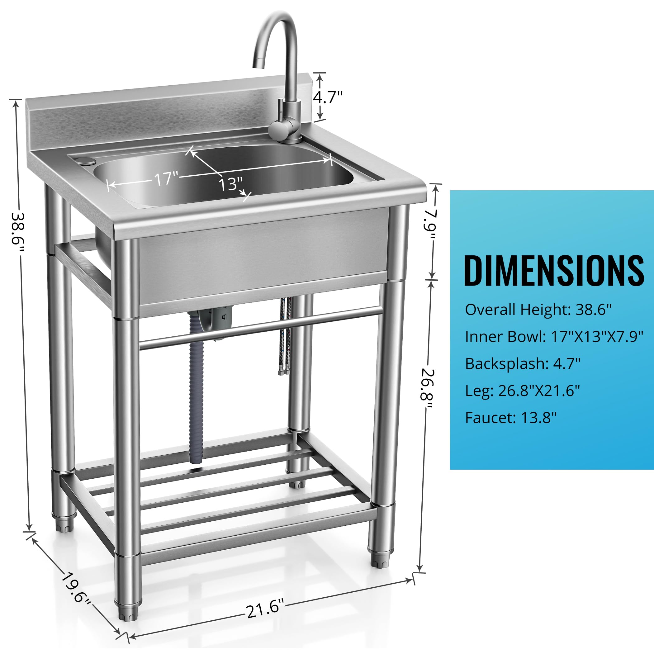 Worcest durable steel single bowl supports daily kitchen and laundry tasks