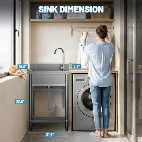 Worcest sink side angle highlighting free-standing design for flexible placement