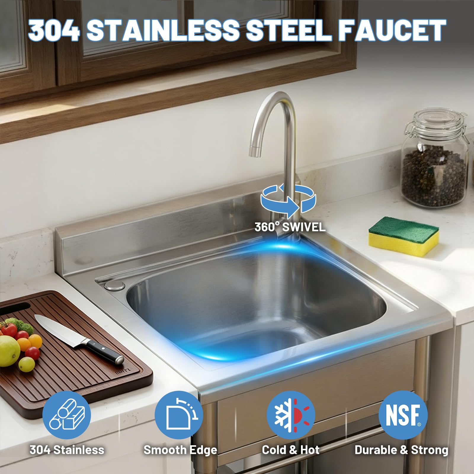 Worcest sink with undershelves optimizes space and storage