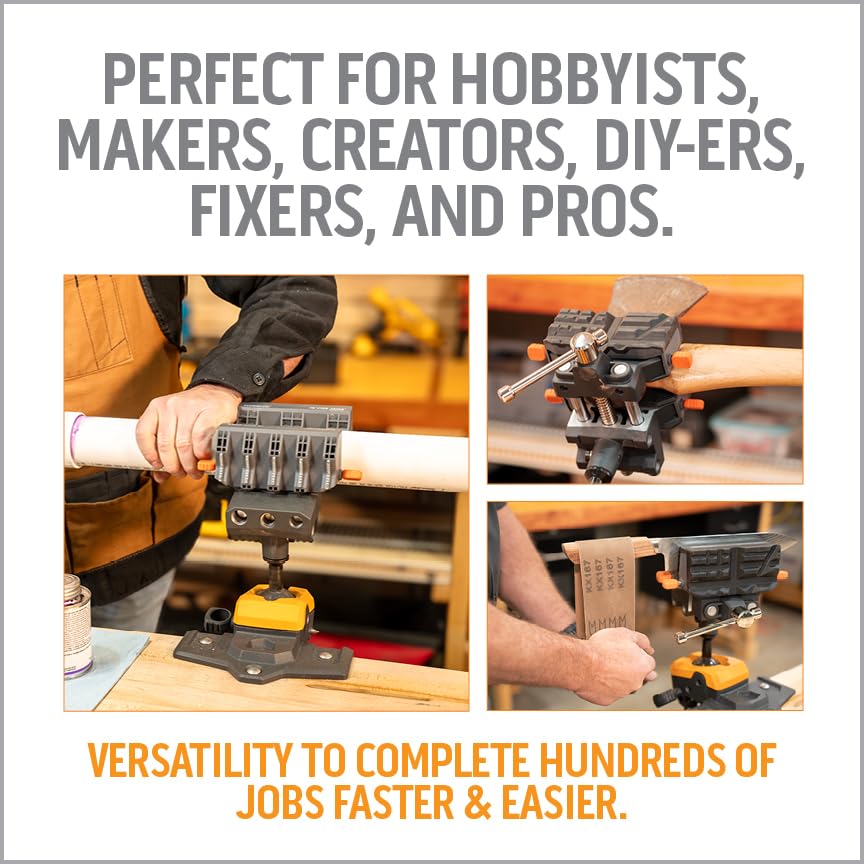 WORK IQ TOOLS worktable setup demonstrates versatile mounting on a sturdy bench.