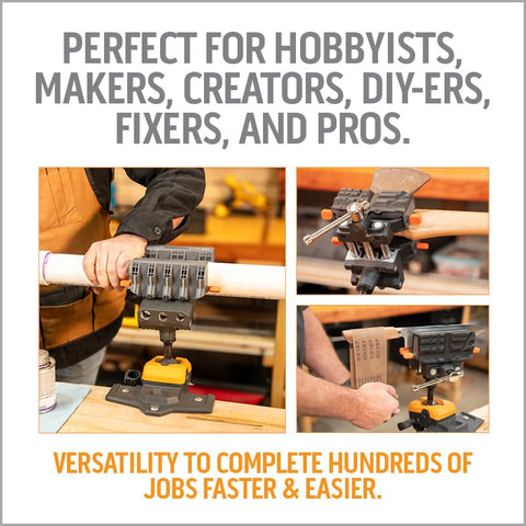 WORK IQ TOOLS worktable setup demonstrates versatile mounting on a sturdy bench.